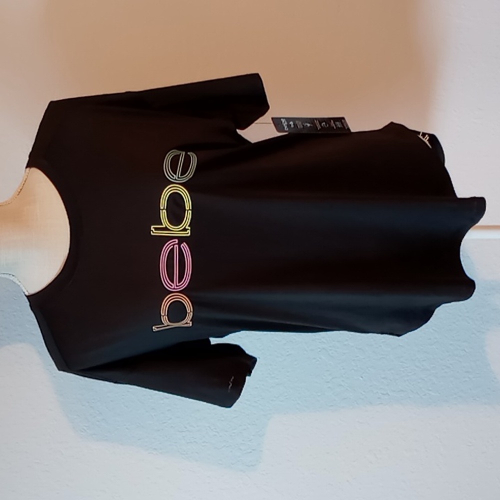 Bebe Sport Size M Logo Black Step Hem Jersey Shirt